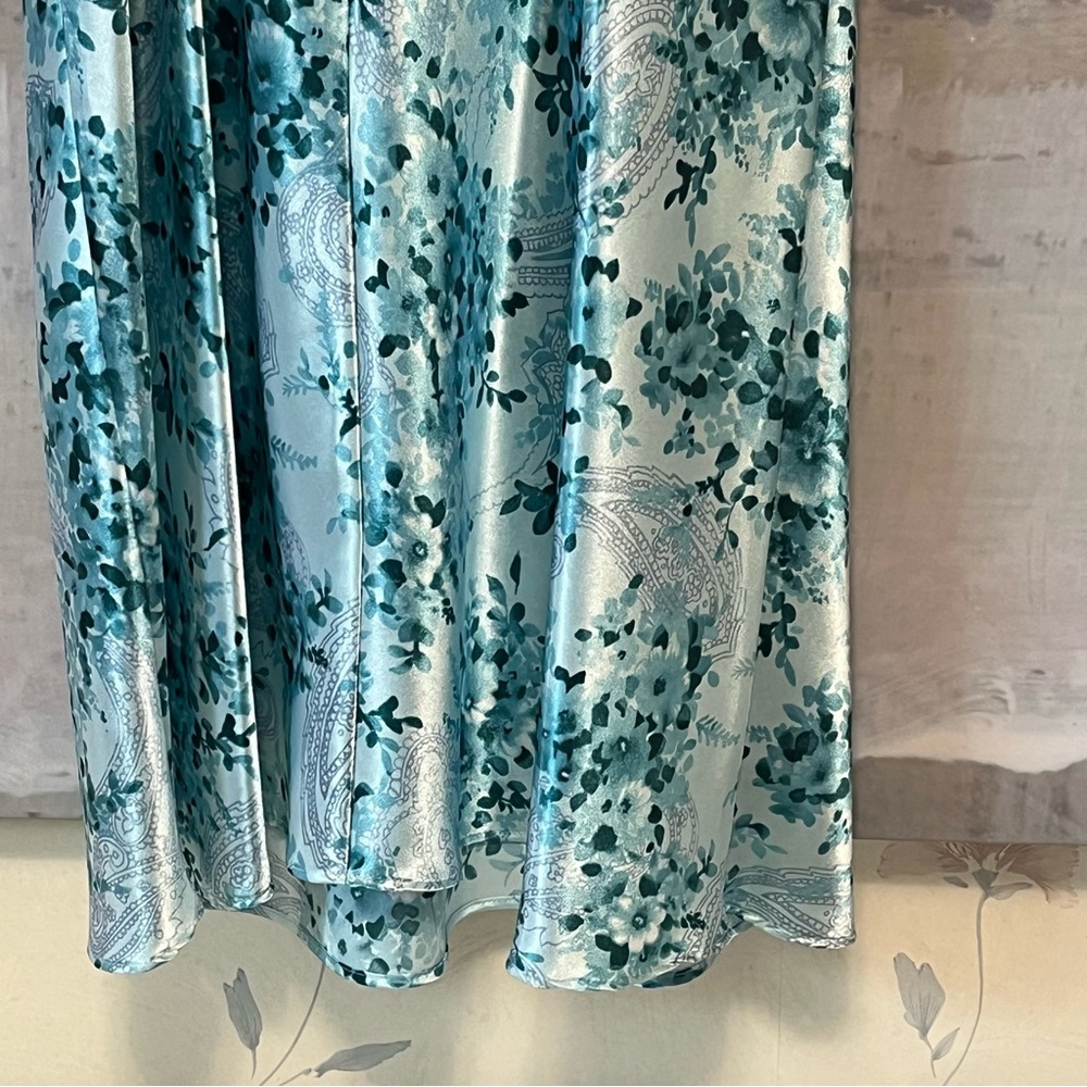 SECRET TREASURES Floral Slip Dress Lace Satin Chemise Antique Teal‎ Blue Size L - Picture 9 of 16